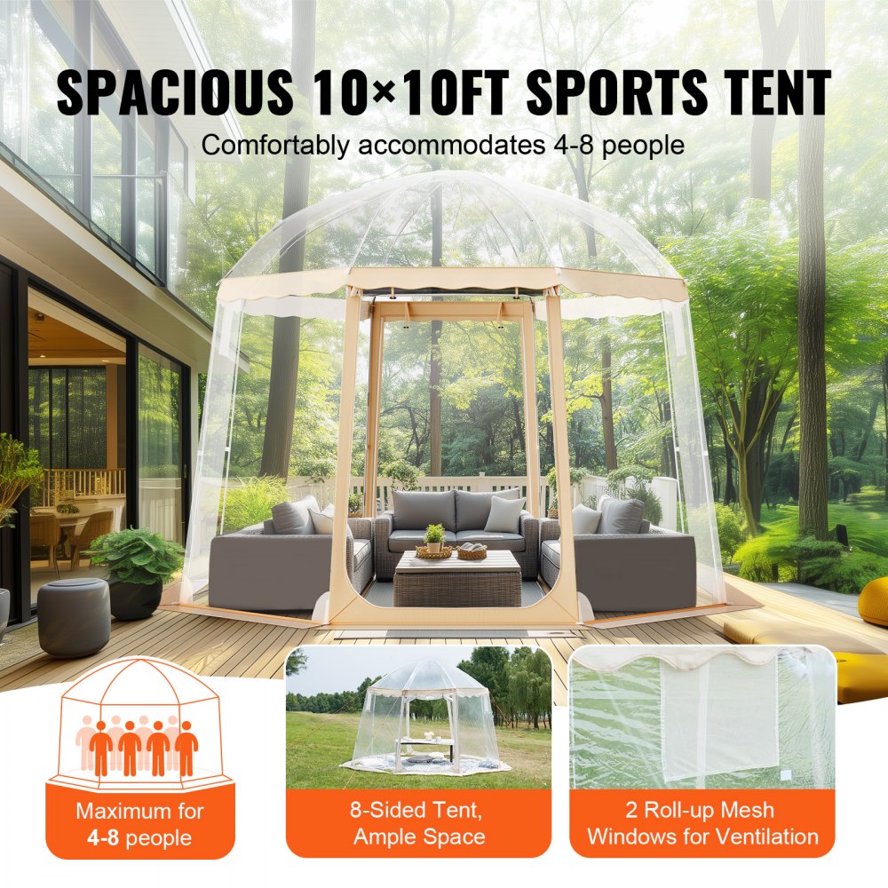 Sports Tent Instant Pop-Up Tent Shelter Weather Proof 4-8 People Clear