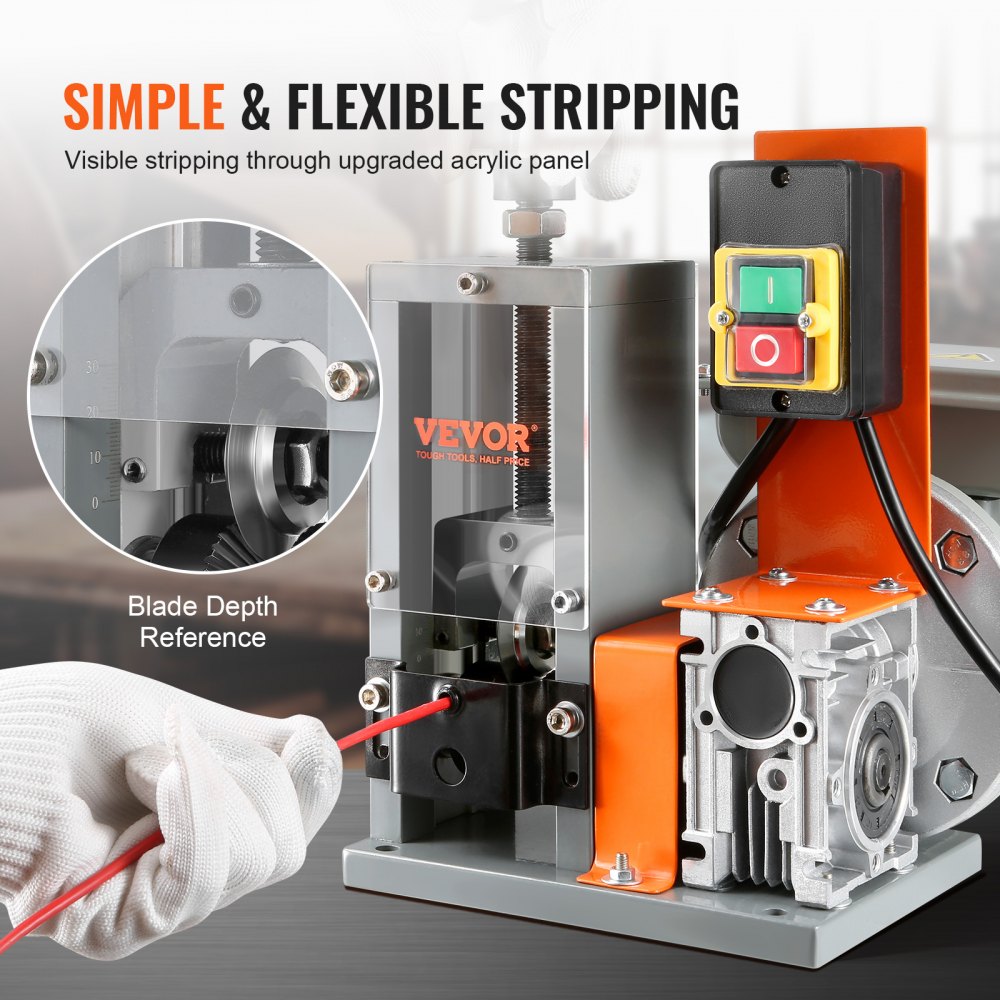 Automatic Wire Stripping Machine, 0.06``-0.98`` Electric Motorized Cable Stripper, 180 W, 60 ft/min Wire Peeler with Visible Stripping Depth Reference, for Scrap Copper Recycling