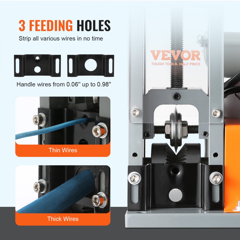 Automatic Wire Stripping Machine, 0.06``-0.98`` Electric Motorized Cable Stripper, 180 W, 60 ft/min Wire Peeler with Visible Stripping Depth Reference, for Scrap Copper Recycling