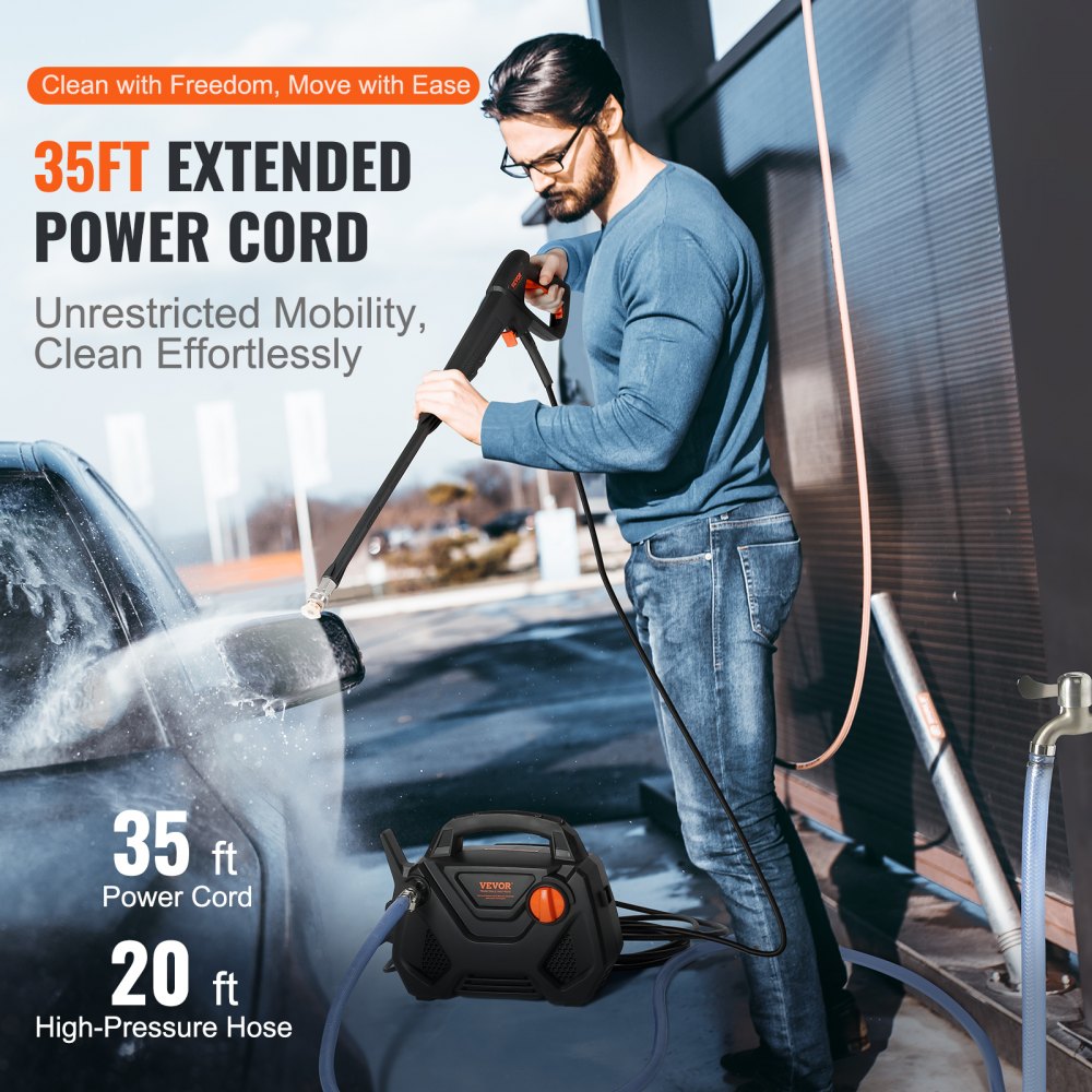 Electric Pressure Washer, 2150-PSI 1.85-GPM, Foam Cannon High-Pressure with 5 Different Nozzle, 20ft Hose/35ft Cord Lightweight Washer, Portable Cleans Cars/Fences/Patios/Furniture/Floor/Window