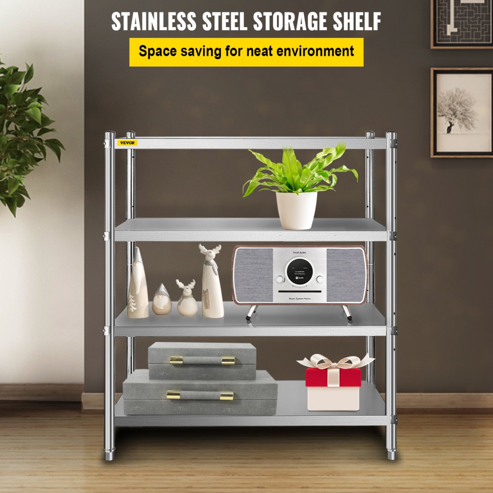 Stainless Steel Shelving 46.8x18.5 Inch 4 Tier Adjustable Shelf Storage Unit Stainless Steel Heavy Duty Shelving for Kitchen Commercial Office Garage Storage 330lb Per Shelf
