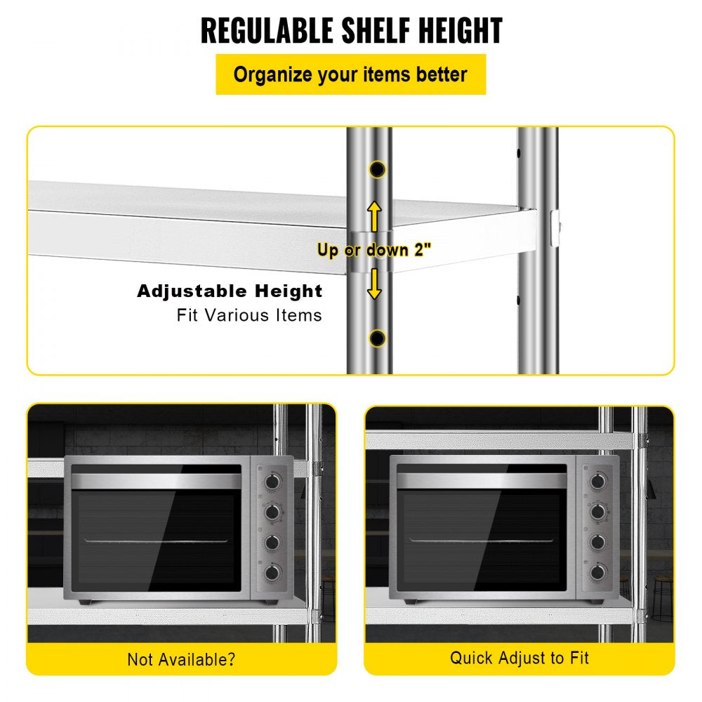 Stainless Steel Shelving 46.8x18.5 Inch 4 Tier Adjustable Shelf Storage Unit Stainless Steel Heavy Duty Shelving for Kitchen Commercial Office Garage Storage 330lb Per Shelf