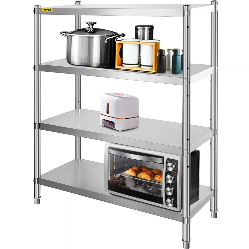 Stainless Steel Shelving 46.8x18.5 Inch 4 Tier Adjustable Shelf Storage Unit Stainless Steel Heavy Duty Shelving for Kitchen Commercial Office Garage Storage 330lb Per Shelf