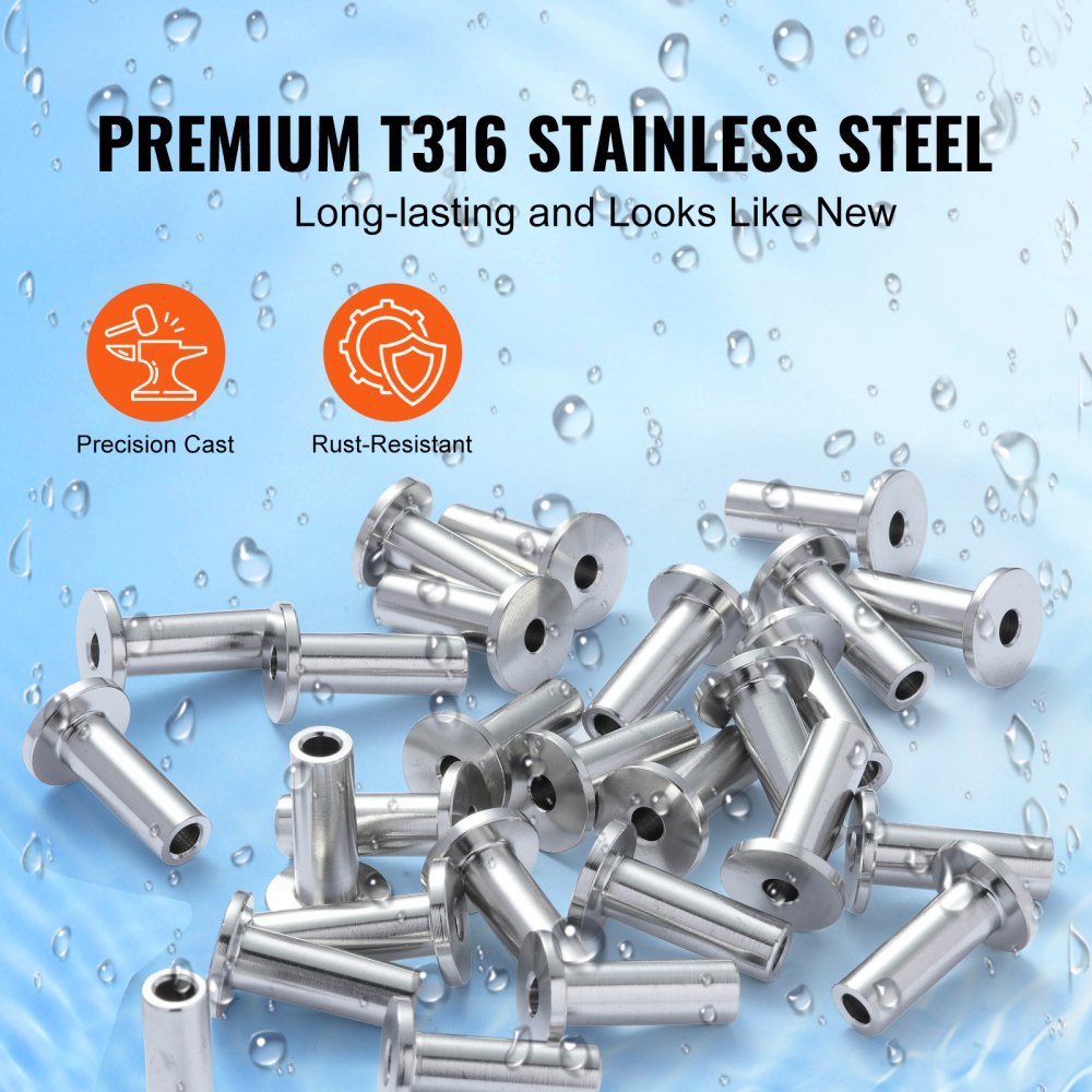 81 Pack T316 Stainless Steel Protector Sleeves for 1/8" Wire Rope Cable Railing, DIY Balustrade T316 Marine Grade, Come with A Free Drill Bit, Silver