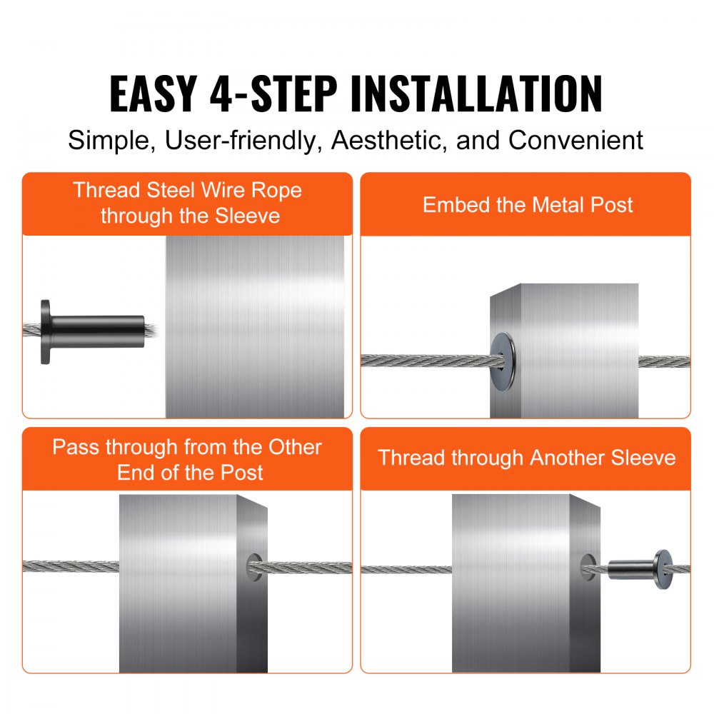 101 Pack T316 Stainless Steel Protector Sleeves for 1/8" Wire Rope Cable Railing, DIY Balustrade T316 Marine Grade, Come with A Free Drill Bit, Black