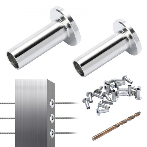 121 Pack T316 Stainless Steel Protector Sleeves for 5/32" 3/16" Wire Rope Cable Railing, DIY Balustrade T316 Marine Grade, Come with A Free Drill Bit, Silver