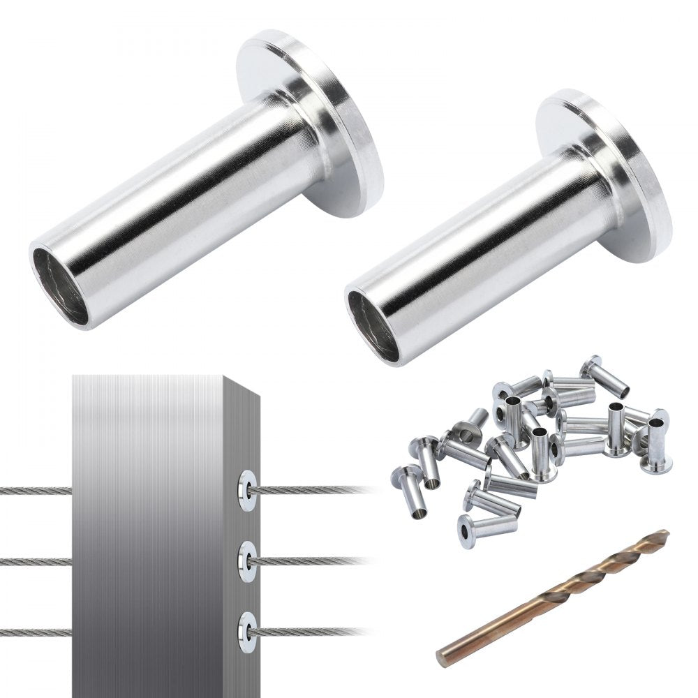 121 Pack T316 Stainless Steel Protector Sleeves for 5/32" 3/16" Wire Rope Cable Railing, DIY Balustrade T316 Marine Grade, Come with A Free Drill Bit, Silver