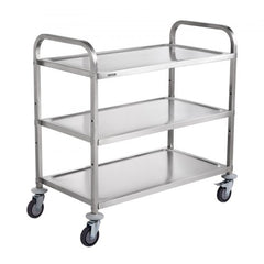Kitchen Utility Cart, 3 Tiers, Wire Rolling Cart w/ 450LBS Capacity, Steel Service Cart on Wheels, Metal Storage Trolley w/ 80mm Basket Curved Handle PP Liner 6 Hooks, for Indoor and Outdoor Use