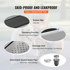 Stainless steel dog grooming tub with ramp, faucet, and anti-slip surfaces for safety.