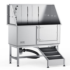 50" Pet Dog Bathing Station w/Ramp, Professional Stainless Steel Dog Grooming Tub w/ Soap Box, Faucet,Rich Accessory, Dog Bathtub for Large,Medium,Small Pets, Washing Sink for Home Right