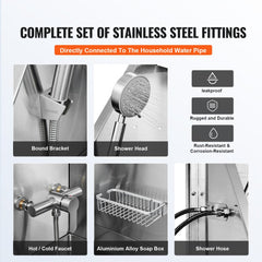 Stainless steel dog grooming tub with stairs, left door, and integrated shower accessories.