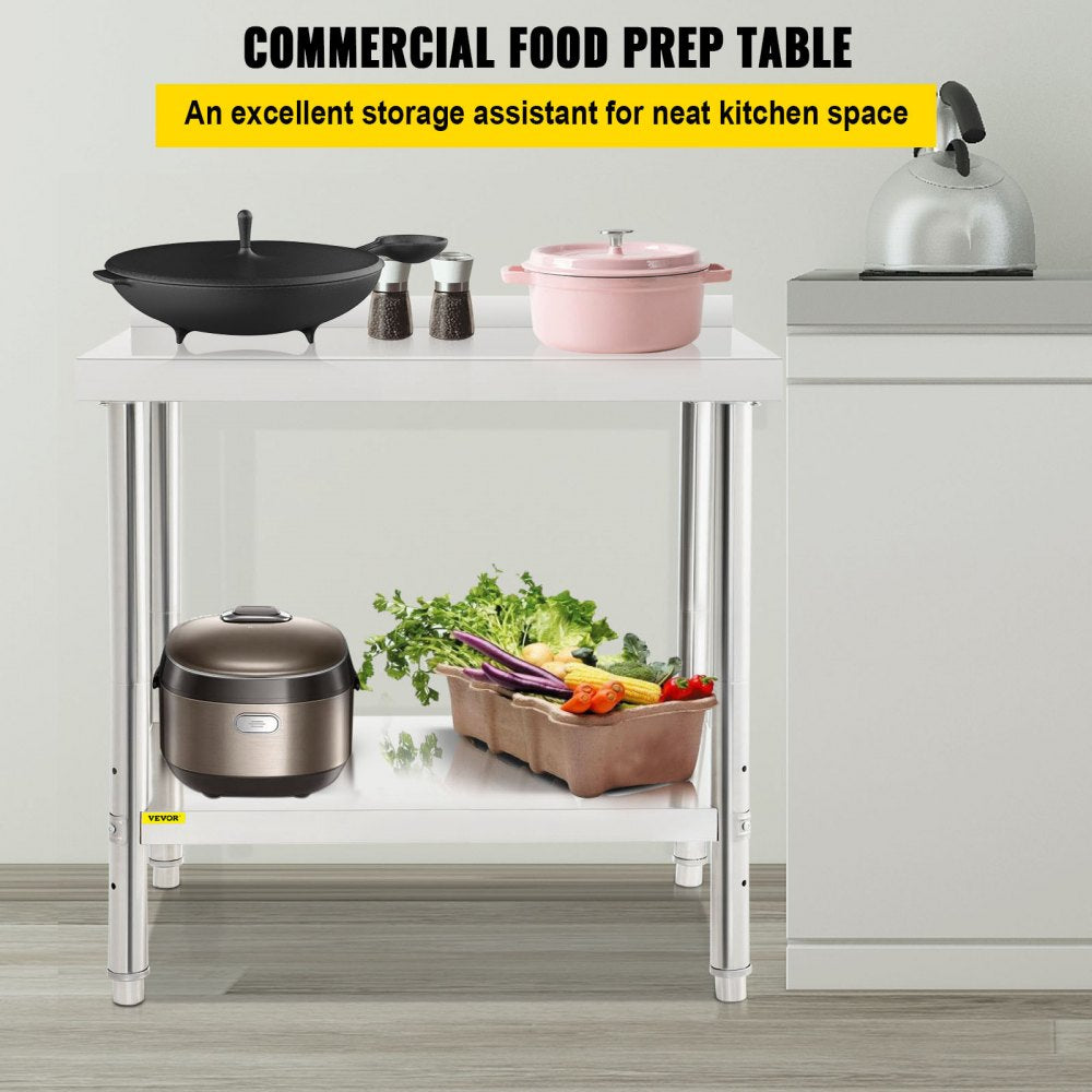 Stainless Steel Prep Table, 36 x 24 x 35 Inch, 440lbs Load Capacity Heavy Duty Metal Worktable with Backsplash and Adjustable Undershelf, Commercial Workstation for Kitchen Restaurant