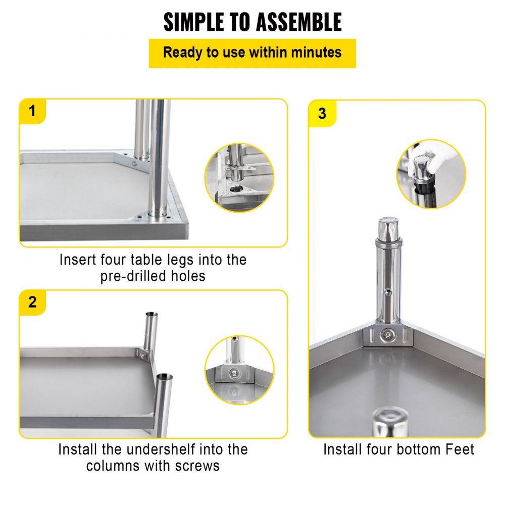 Stainless Steel Prep Table, 36 x 24 x 35 Inch, 440lbs Load Capacity Heavy Duty Metal Worktable with Backsplash and Adjustable Undershelf, Commercial Workstation for Kitchen Restaurant