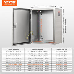Steel Electrical Box, 16"x 12"x 10", 304 Stainless Steel Electrical Enclosure Box, Wall-Mounted Outdoor Electrical Electronic Equipment Enclosure with Mounting Plate Hinges Lock, IP66 Waterproof