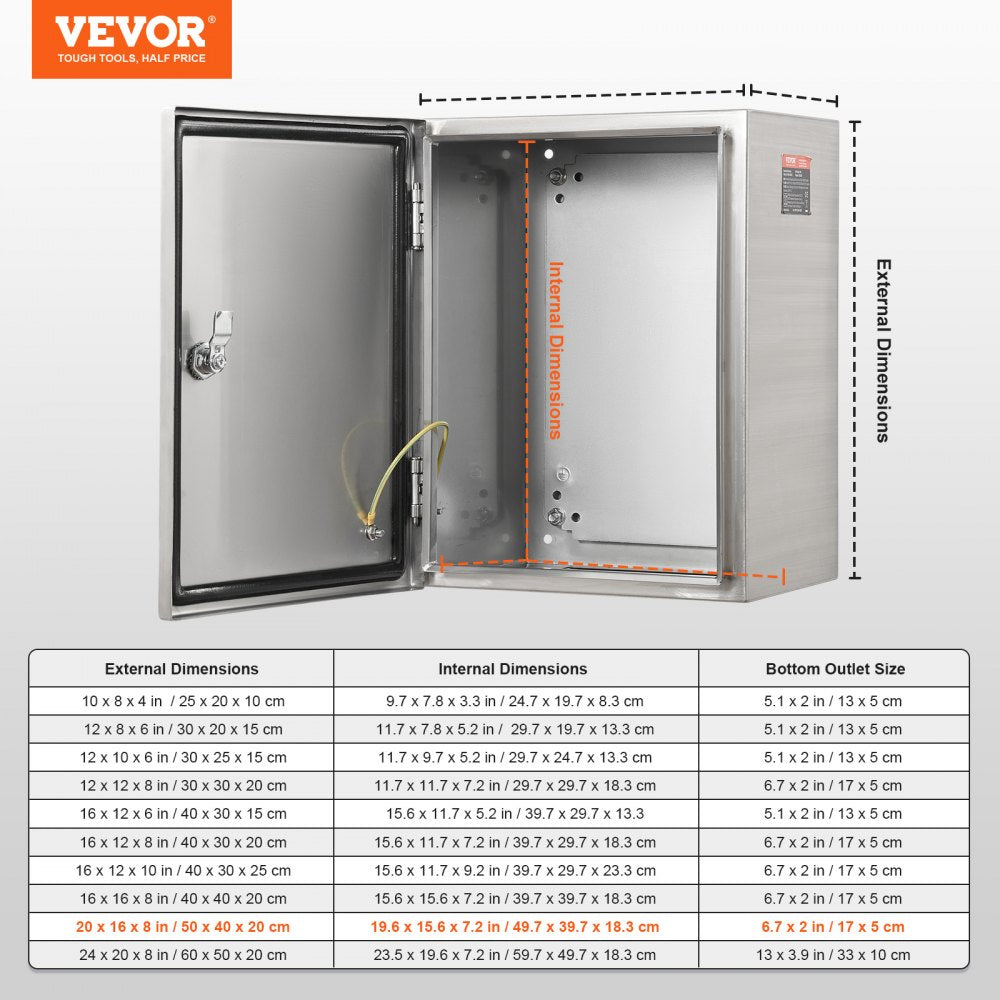 Steel Electrical Box, 20"x 16"x 8", 304 Stainless Steel Electrical Enclosure Box, Wall-Mounted Outdoor Electrical Electronic Equipment Enclosure with Mounting Plate Hinges Lock, IP66 Waterproof