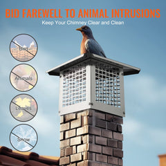 Chimney Cap, 9 x 9 inch, 304 Stainless Steel Fireplace Chimney Cover, Not Easily Toppled & Practical Accessories & Easy Installation, Fits Mesh Flue Covers Outside Clay Flue Shingles, Silver