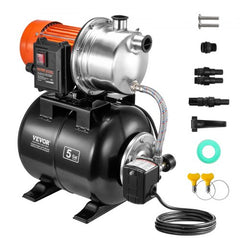 1HP Shallow Well Pump with Pressure Tank 1000GPH Irrigation Booster Pump
