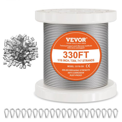 T304 Stainless Steel Cable 1/16" 7x7 Steel Wire Rope 330 ft Cable Railing