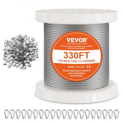 T304 Stainless Steel Cable 1/16" 7x7 Steel Wire Rope 330 ft Cable Railing
