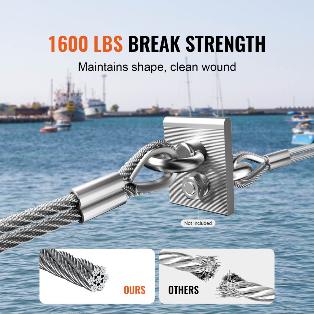 T316 Stainless Steel Cable 1/8" 7x7 Steel Wire Rope 100 ft Cable Railing