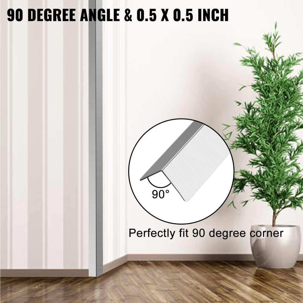 Stainless Steel Corner Guards 0.5 x 0.5 x 48 inch Metal Wall Corner Protector Pack of 10 Corner Guards 20 Ga 304 Stainless Corner Guard with 90-Degree Angle for Wall Protection and Decoration