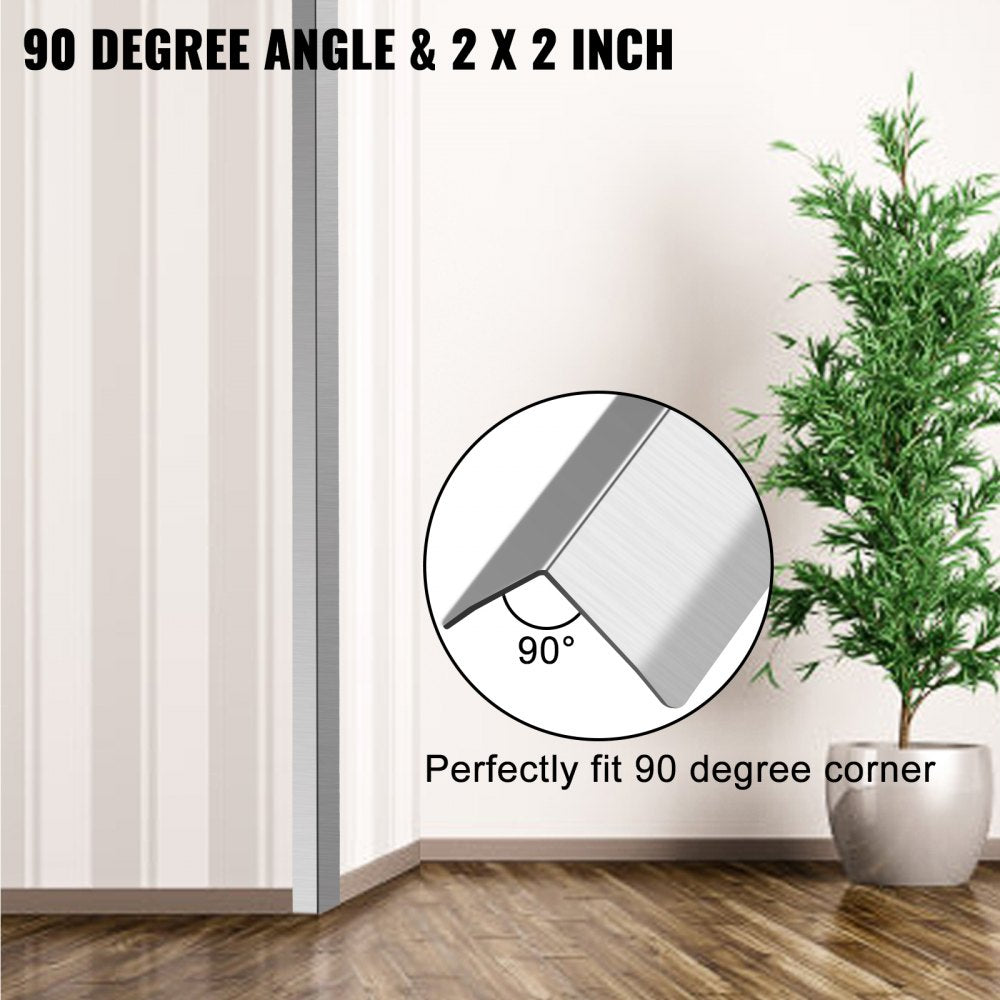 Stainless Steel Corner Guards 2 x 2 x 48 inch Metal Wall Corner Protector Pack of 10 Corner Guards 20 Ga 304 Stainless Corner Guard with 90-Degree Angle for Wall Protection and Decoration