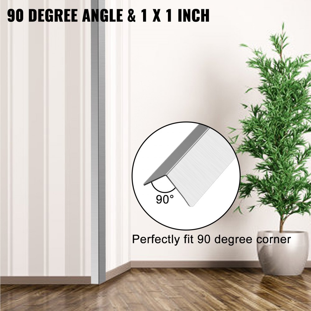 Stainless Steel Corner Guards 1 x 1 x 48 inch Metal Wall Corner Protector, Pack of 20 Corner Guards, 20 Ga 304 Stainless Corner Guard with 90-Degree Angle for Wall Protection and Decoration