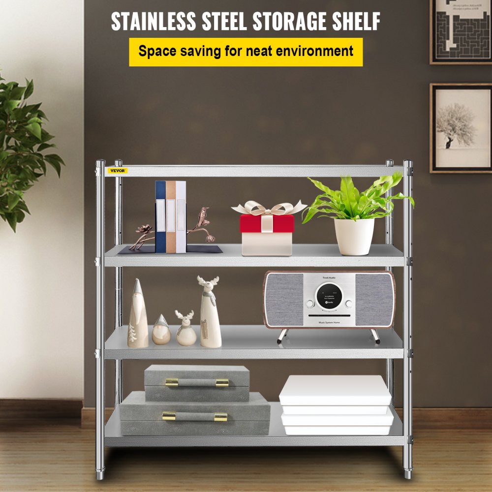Stainless Steel Shelving 60x18.5 Inch 4 Tier Adjustable Shelf Storage Unit Stainless Steel Heavy Duty Shelving for Kitchen Commercial Office Garage Storage 330lb Per Shelf