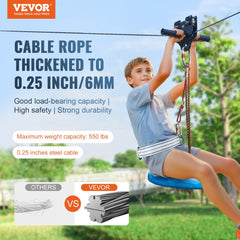 Bostome 160ft zipline kit with steel wire rope, pulley, and safety harness for outdoor fun.