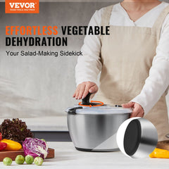 Stainless Steel Salad Spinner, 4.75Qt, One-handed Easy Press Large Vegetable Dryer Washer, Lettuce Cleaner and Dryer with 304 Stainless Steel Bowl, for Greens, Herbs, Berries, Fruits, No BPA