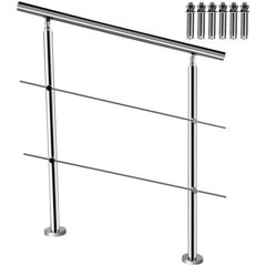 Stainless steel stair handrail with 2 cross bars and mounting hardware, 39.4 inches long.