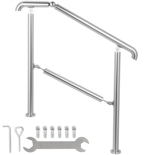 Stainless steel adjustable handrail for 2-3 steps with mounting hardware.
