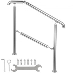 Stainless steel adjustable handrail for 2-3 steps with mounting hardware.