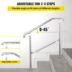 Stainless steel adjustable handrail for 2-3 steps with 0-45 degree joints.