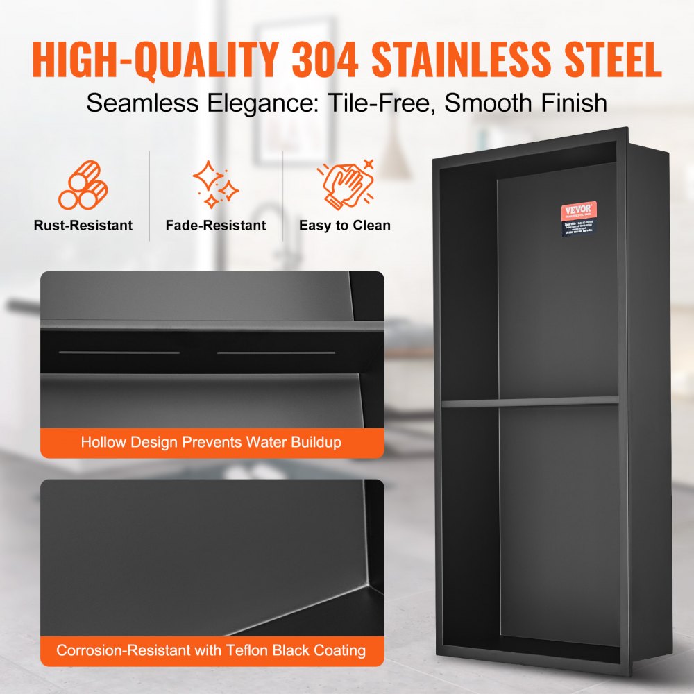13"x25" No Tile Shower Niche 304 Stainless Steel, Wall-Inserted Niche Recessed Double Shelves, Sealed Waterproof Rust-Resistant Easy Cleaning Modern Niche for Shower or Soap Storage Bathroom