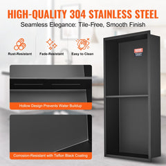 13"x25" No Tile Shower Niche 304 Stainless Steel, Wall-Inserted Niche Recessed Double Shelves, Sealed Waterproof Rust-Resistant Easy Cleaning Modern Niche for Shower or Soap Storage Bathroom
