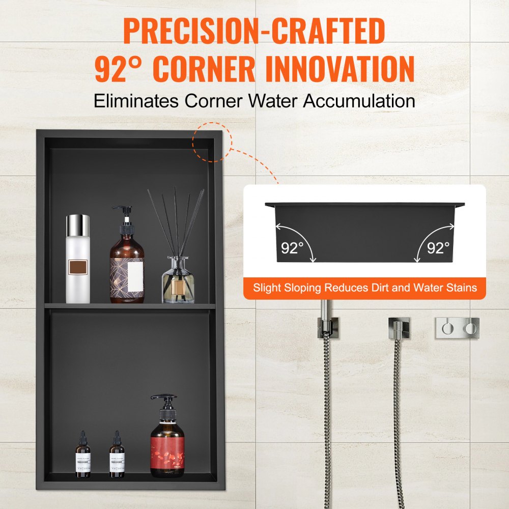 13"x25" No Tile Shower Niche 304 Stainless Steel, Wall-Inserted Niche Recessed Double Shelves, Sealed Waterproof Rust-Resistant Easy Cleaning Modern Niche for Shower or Soap Storage Bathroom
