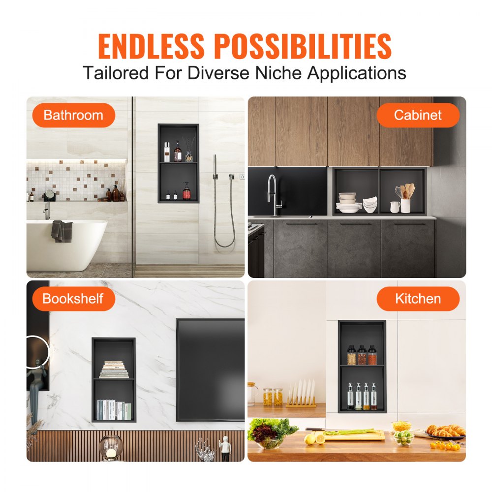 13"x25" No Tile Shower Niche 304 Stainless Steel, Wall-Inserted Niche Recessed Double Shelves, Sealed Waterproof Rust-Resistant Easy Cleaning Modern Niche for Shower or Soap Storage Bathroom