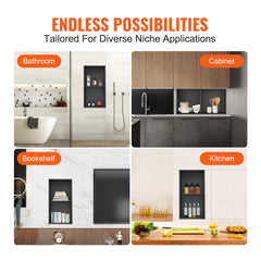 13"x25" No Tile Shower Niche 304 Stainless Steel, Wall-Inserted Niche Recessed Double Shelves, Sealed Waterproof Rust-Resistant Easy Cleaning Modern Niche for Shower or Soap Storage Bathroom