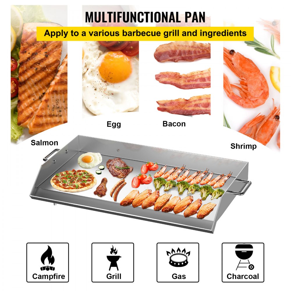 Stainless Steel Griddle,36" x 22" Universal Flat Top Rectangular Plate, BBQ Charcoal/Gas Non-Stick Grill with 2 Handles and Grease Groove with Hole?Grills for Camping, Tailgating and Parties