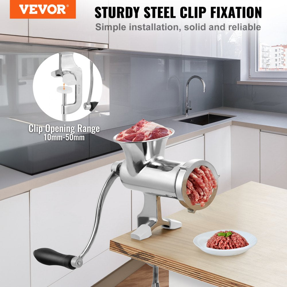 Manual Meat Grinder, 304 Stainless Steel Hand Meat Grinder with Steel Table Clamp, Meat Mincer Sausage Maker & 2 Cutting Plates, Cookie Attachment, Sausage Tube for Beef Pepper Mushroom Cookie