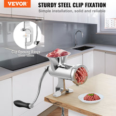 Manual Meat Grinder, 304 Stainless Steel Hand Meat Grinder with Steel Table Clamp, Meat Mincer Sausage Maker & 2 Cutting Plates, Cookie Attachment, Sausage Tube for Beef Pepper Mushroom Cookie