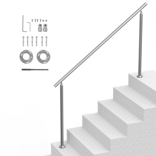 70.9-inch stainless steel adjustable handrail installed on outdoor stairs with hardware kit.