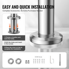 Infographic showing easy installation steps for a 70.9-inch stainless steel adjustable handrail with included accessories.