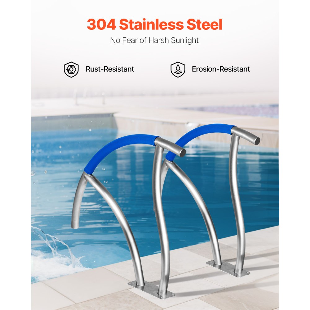 Pool Handrail, 2Pack 30"x30" Swimming Pool Stair Rail, 304 Stainless Steel Stair Pool Hand Rail Rated 375lbs Load Capacity, Pool Rail with Quick Mount Base Plate, and Complete Mounting Accessory