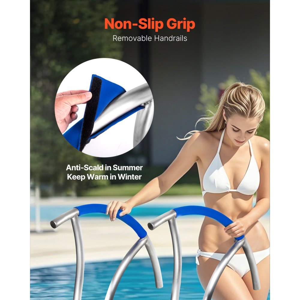 Pool Handrail, 2Pack 30"x30" Swimming Pool Stair Rail, 304 Stainless Steel Stair Pool Hand Rail Rated 375lbs Load Capacity, Pool Rail with Quick Mount Base Plate, and Complete Mounting Accessory