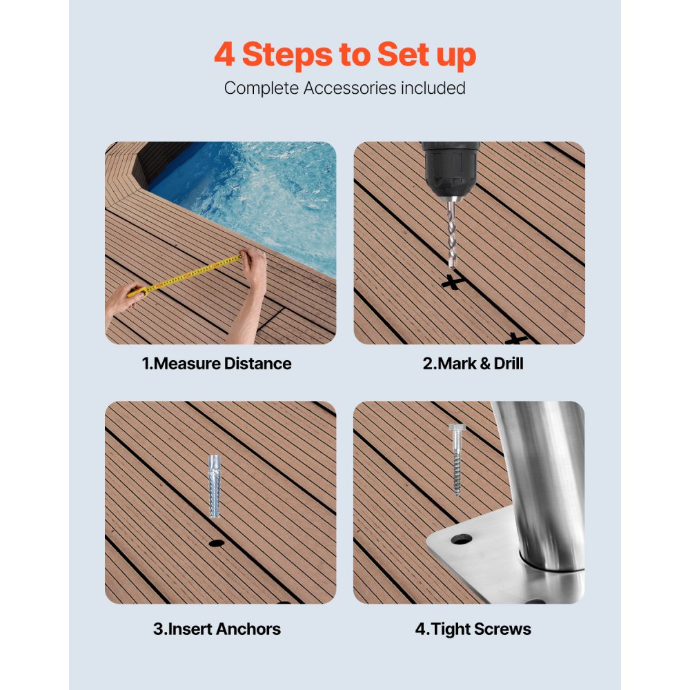 Pool Handrail, 2Pack 30"x30" Swimming Pool Stair Rail, 304 Stainless Steel Stair Pool Hand Rail Rated 375lbs Load Capacity, Pool Rail with Quick Mount Base Plate, and Complete Mounting Accessory