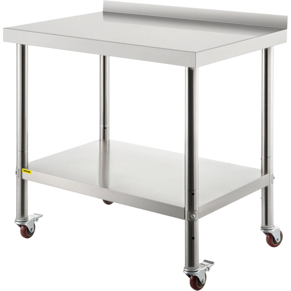 Stainless Steel Prep Table, 30 x 24 x 35 Inch, 440lbs Load Capacity Heavy Duty Metal Worktable with Backsplash Adjustable Undershelf & 4 Casters, Commercial Workstation for Kitchen Restaurant