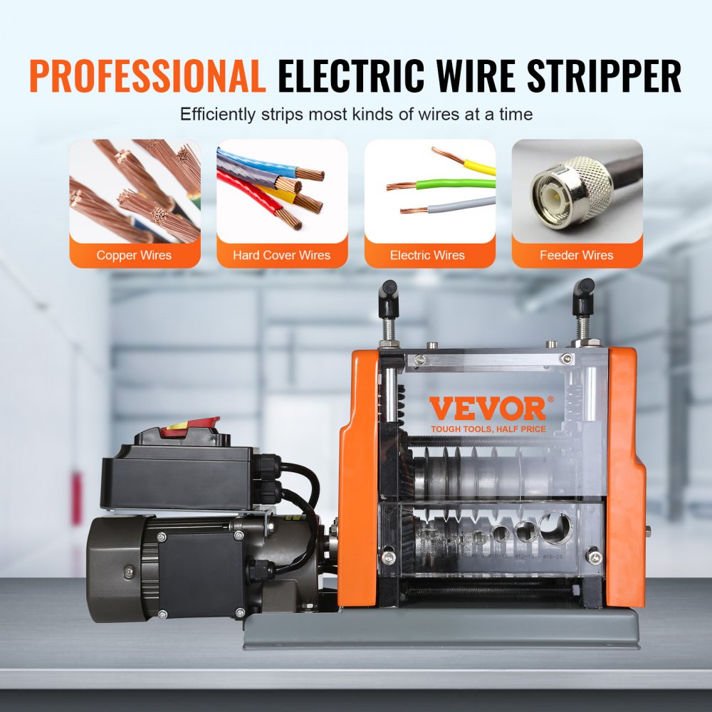 Automatic Wire Stripping Machine, 0.06``-0.98`` Electric Motorized Cable Stripper, 60 W, Wire Peeler with Visible Stripping Depth Reference, 6 Round & 1 Flat Channels for Scrap Copper Recycling