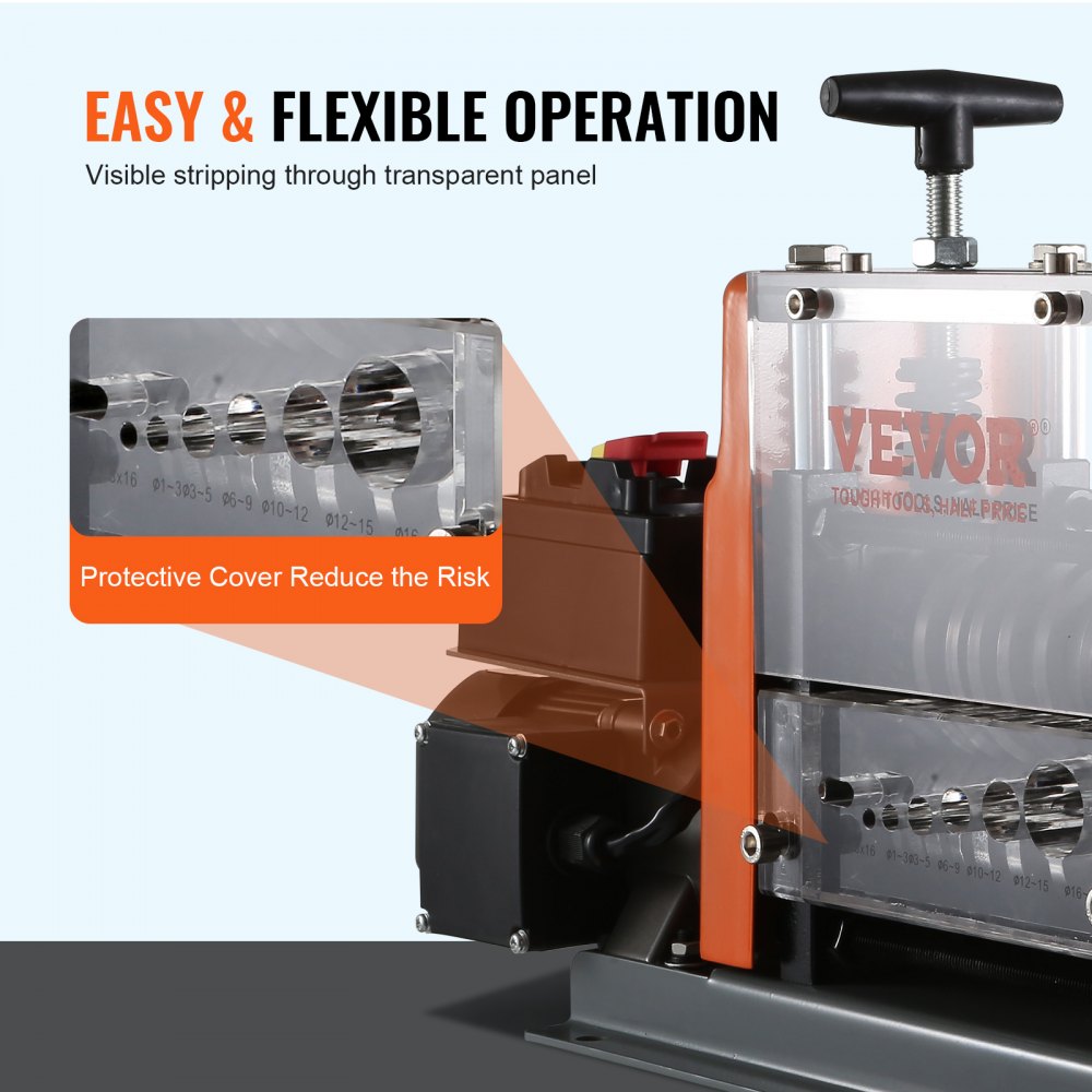 Automatic Wire Stripping Machine, 0.06``-0.98`` Electric Motorized Cable Stripper, 60 W, Wire Peeler with Visible Stripping Depth Reference, 6 Round & 1 Flat Channels for Scrap Copper Recycling